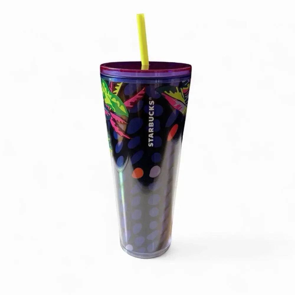 Starbucks Summer 2023 Blue Hawaii Floral Hibiscus Cold Cup Tumbler Venti 24 oz